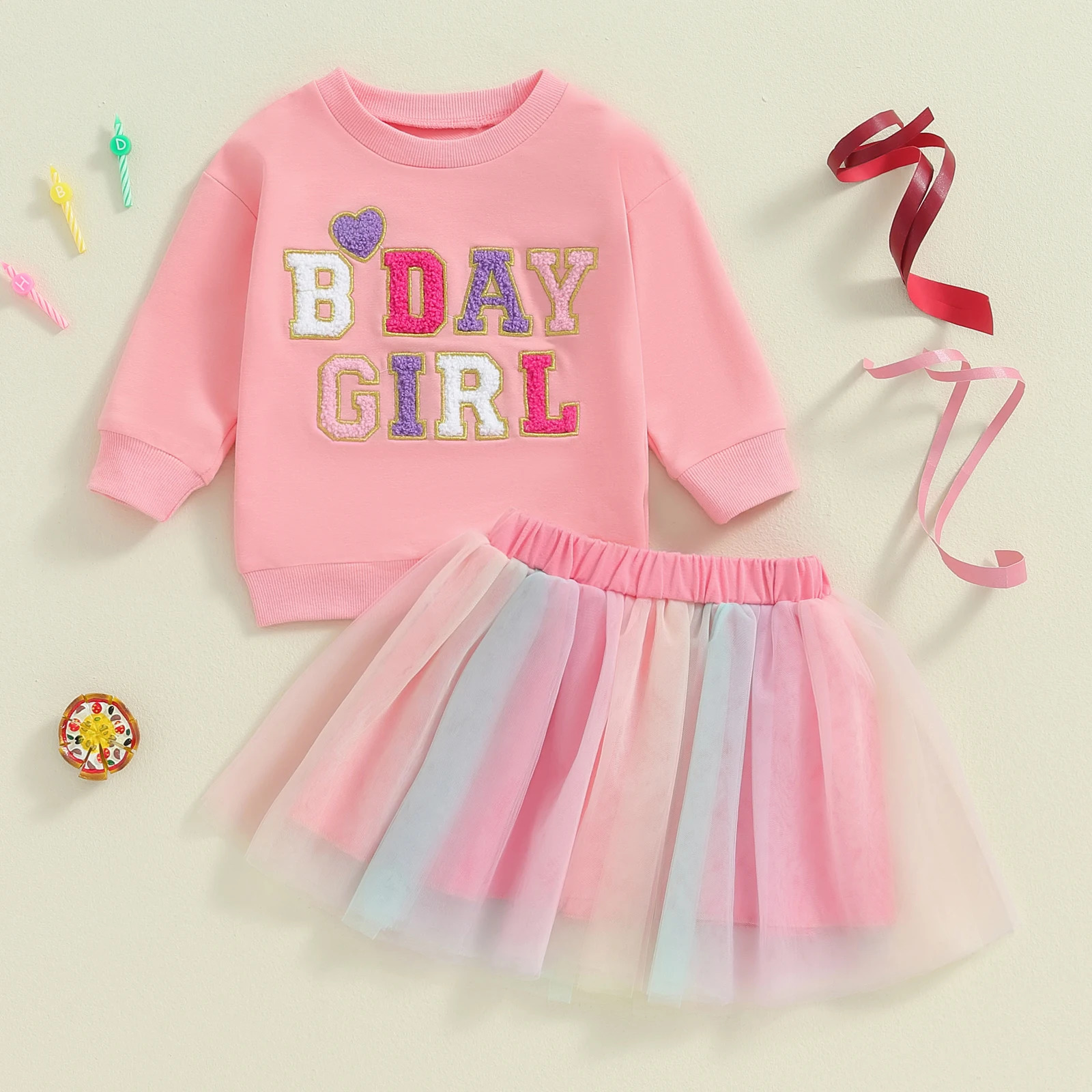 Toddler Girls 2Pcs Birthday Outfits Long Sleeve Letter Embroidery Tops Tutu Skirt Set Baby Clothes 250116