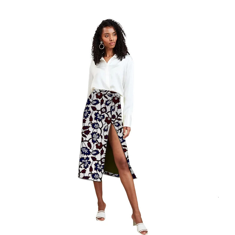 African Fashion Skirts Front Fork Original Tailored Womens Outfit Colorful Print Female Party Wear 250118