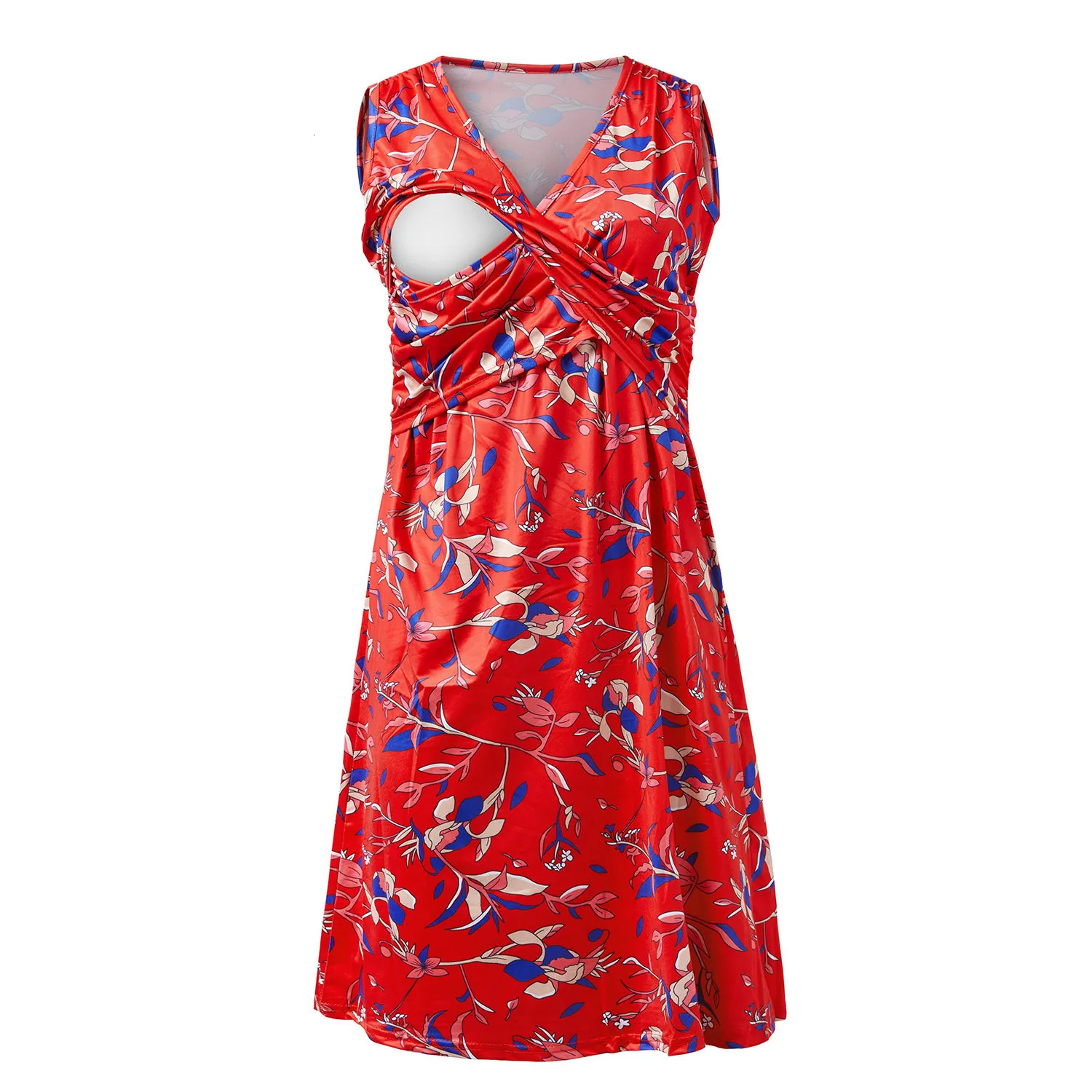Maternity Maternity Dresses Breastfeeding Women Nursing Dresses Summer Printed Sleeveless V-Neck Chest Cross Nursing Dresses 250116