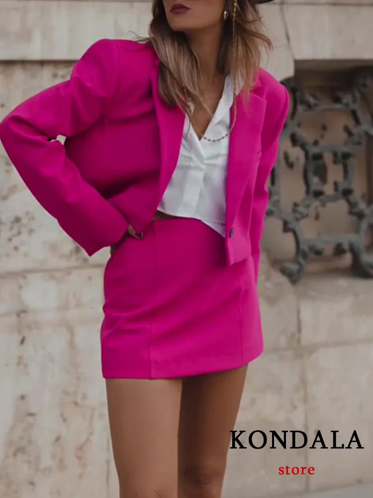 KONDALA Office Lady Rosered 2 Piece Blazer Women Suits V Neck Short WomenHigh Waist Shorts Skirt Female Fashion Set 250122