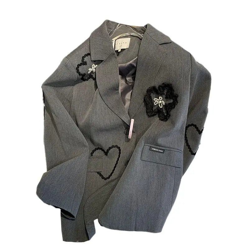 Temperamet Blazer for Women 3D Floral Lace y Jackets Casual Fashion Outwear Loose Korean Coat Chaqueta De Mujer 7L775 250120