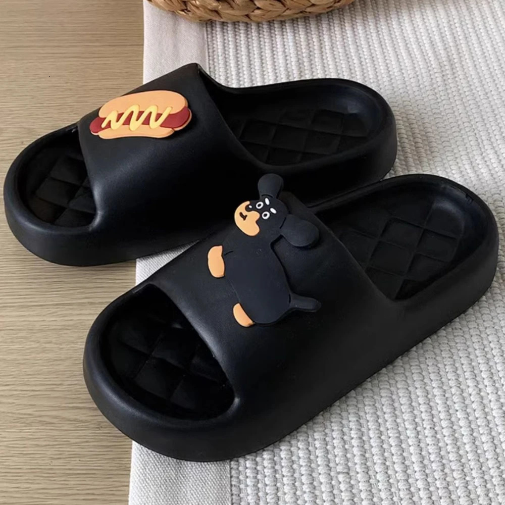 Cute Bear Design Thick Sole Women Slippers Slides Bathroom Beach Indoor Sandals Summer Couple Shoes 250117