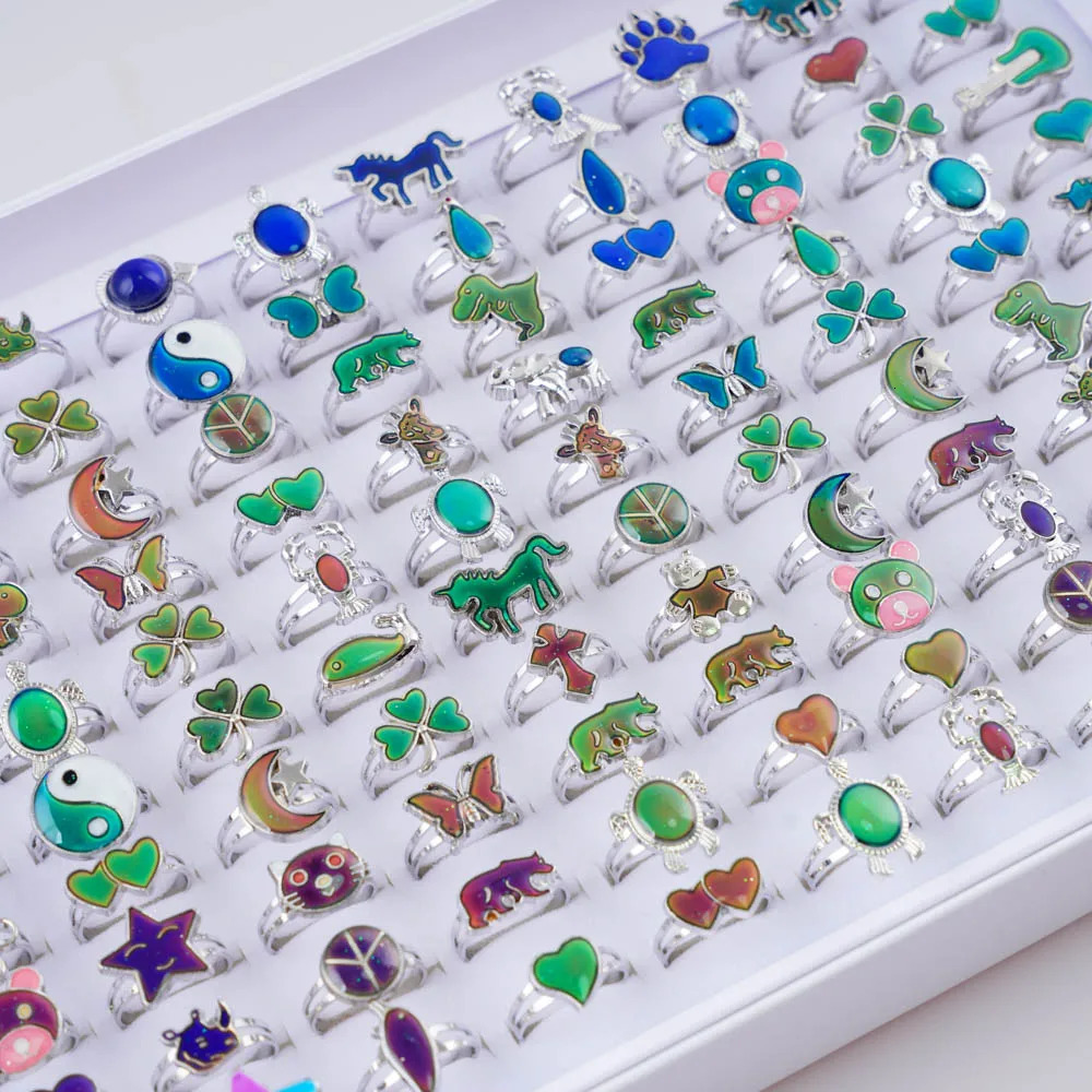 50 pieces/batch of color changing emotion adjustable temperature emotion rings suitable for ren women with boxes and fashionable jewelry 250109