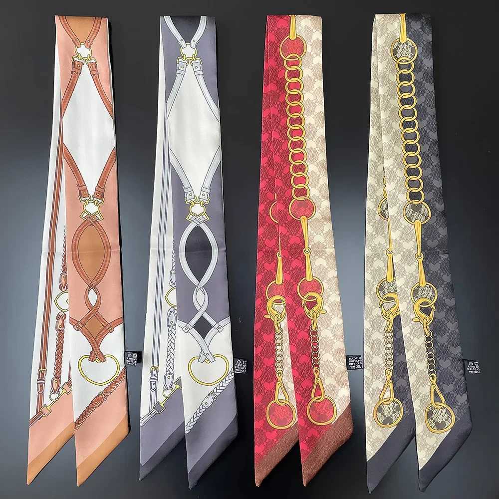 2024 New Luxury Polyester Silk Scarf Chain Printing Womens All Seasons Decorative Thin Scarf Headband 90*5cm W250118