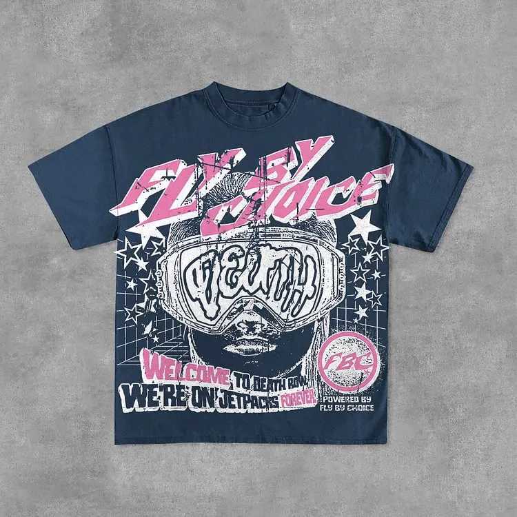 Vintage Fly By Choice Death Graphic 00% Cotton Short Sleeve T-Shirt Men Y2K Short Sleeves Oversize Tshirt Streetwear Women Tops W250117
