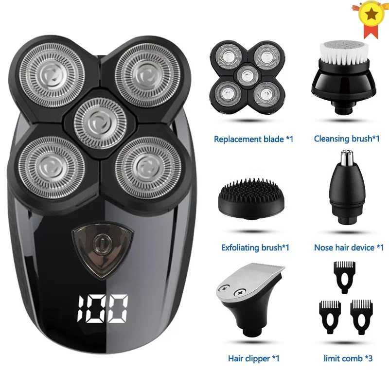 Multi functional electric shaver mens wet dry shaver rechargeable bald beard trimmerW250117