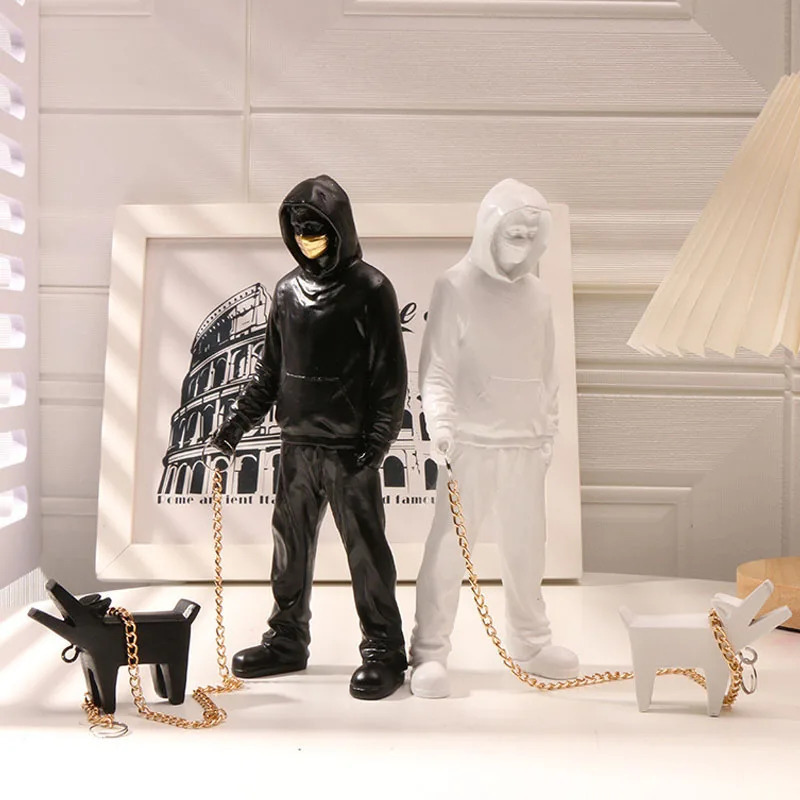 Banksy Statue Human and Dog Sculpture Street Modern Pop Art Living Room Shelves Office Home Bar Decoration Collection Gifts 250114