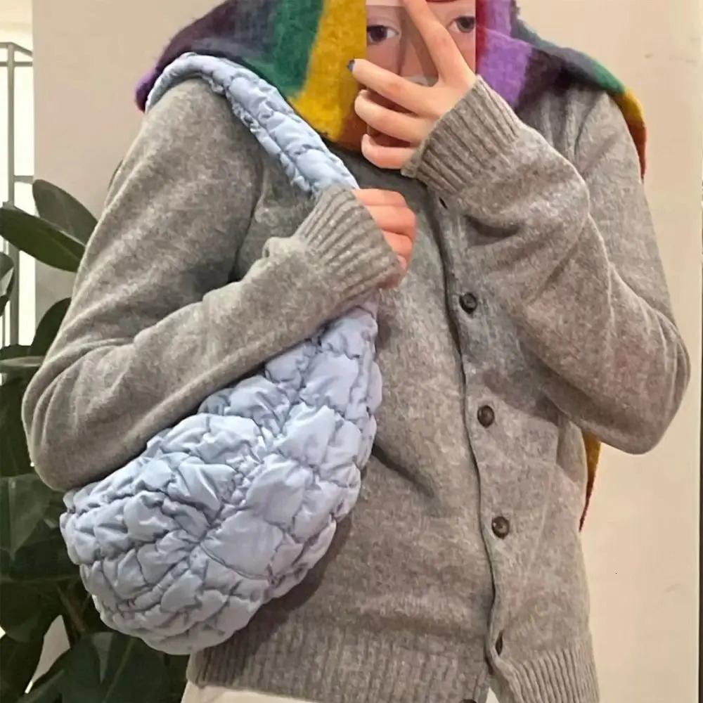 Fashion Girls Handbag Plaid Hobo Bag Space Cotton Padded Cloud Bag Down Cotton Shoulder Bag Versatile Shoulder Bag 250113