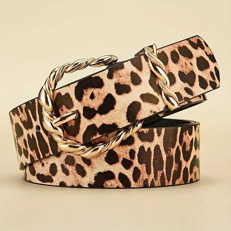 1 new womens belt retro leopard print belt trend gold alloy buckle belt PU belt womens belt W250120
