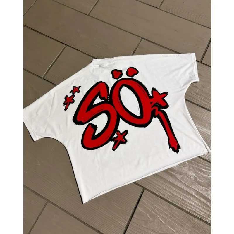 Large personalized graffiti pattern cotton wide T-shirt suitable for European and American street mens fashion trend couple clothing W250117