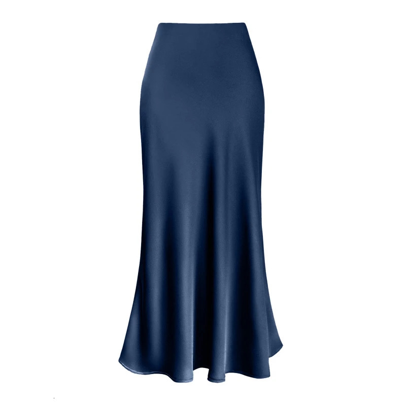 Woman Clothing Fashion Silky Smooth Satin Skirt Midi Skirt Mid Elastic Waist Grace Leisure Temperament Female Chic Lady Skirts 250117