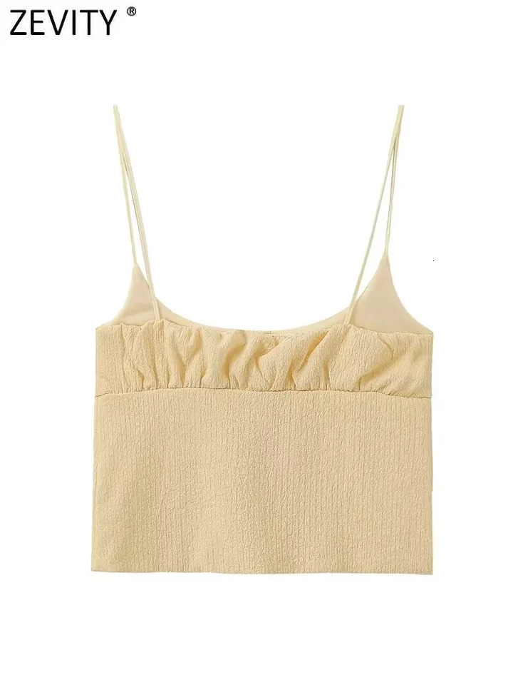 Zevity Women Chic O Neck Spaghetti Strap Open Stitching Lace Up Smock Blouse Female Pleats Sling Shirt Blusas Crop Tops LS6254 250121