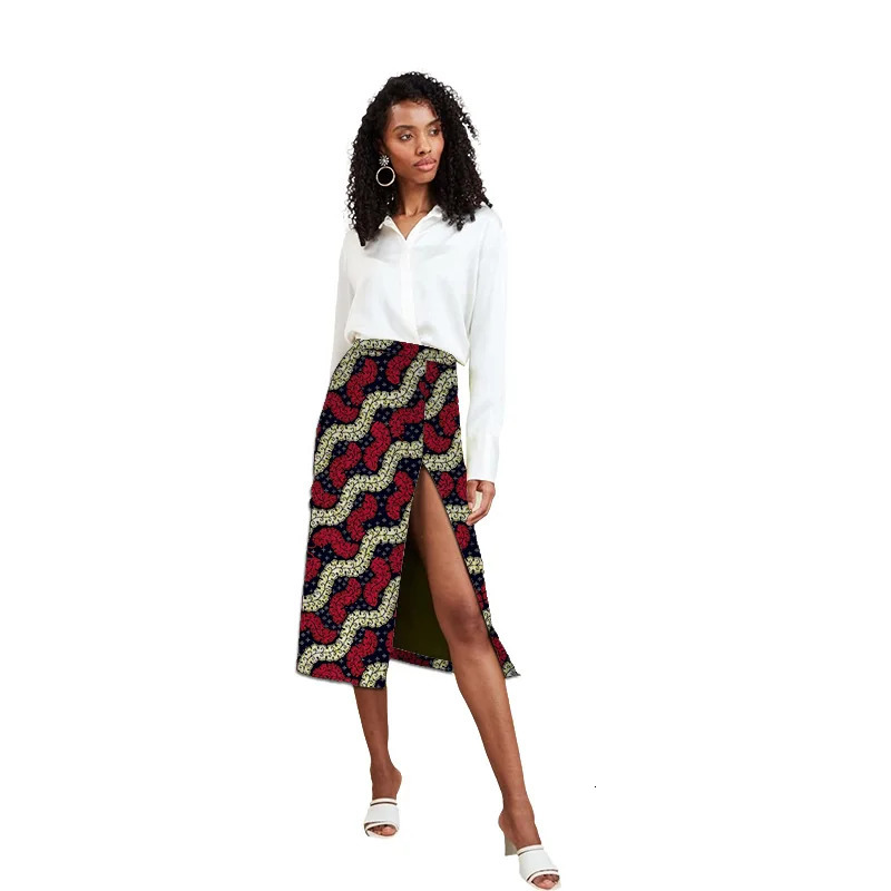 African Fashion Skirts Front Fork Original Tailored Womens Outfit Colorful Print Female Party Wear 250118