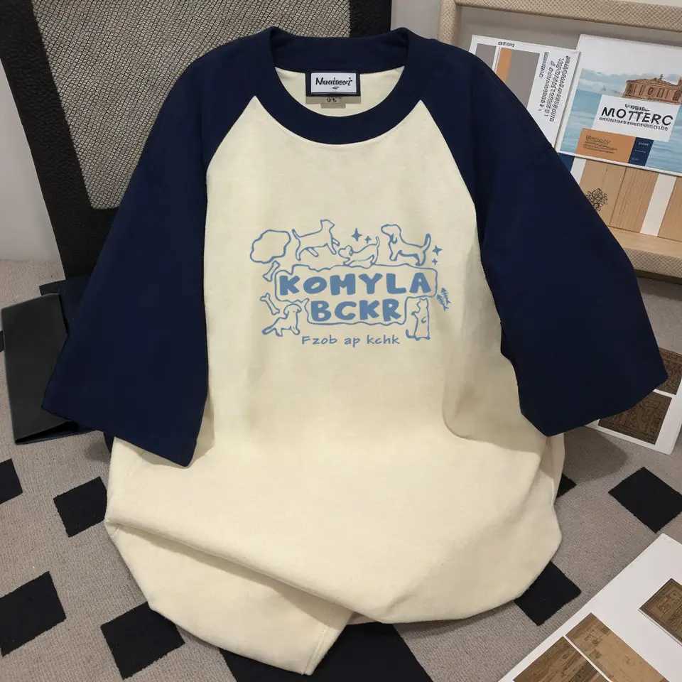 2024 summer new men and women trendy personalized letter print round neck short sleeved couple loose casual T-shirt top y2k W250117