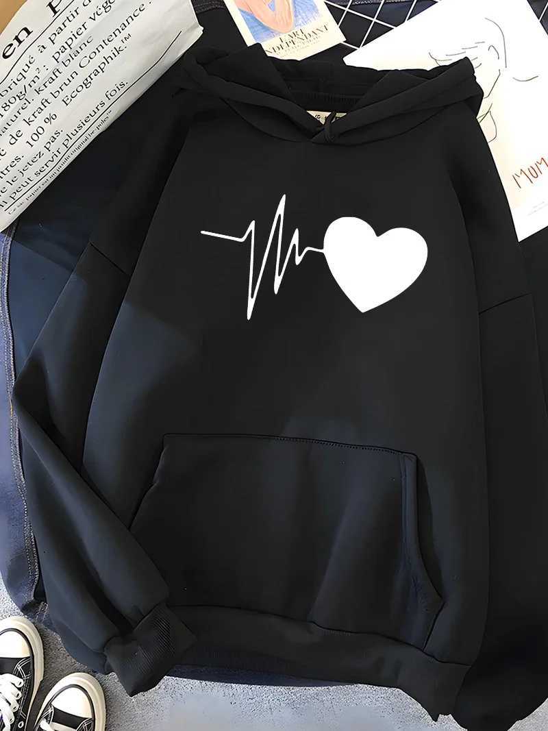 Hirsionsan Heart Print Women Sweatshirt Soft Casual Loose Vintage Female Hoodies 2023 Winter New Warm Fleece Student Tops Y2k W250117