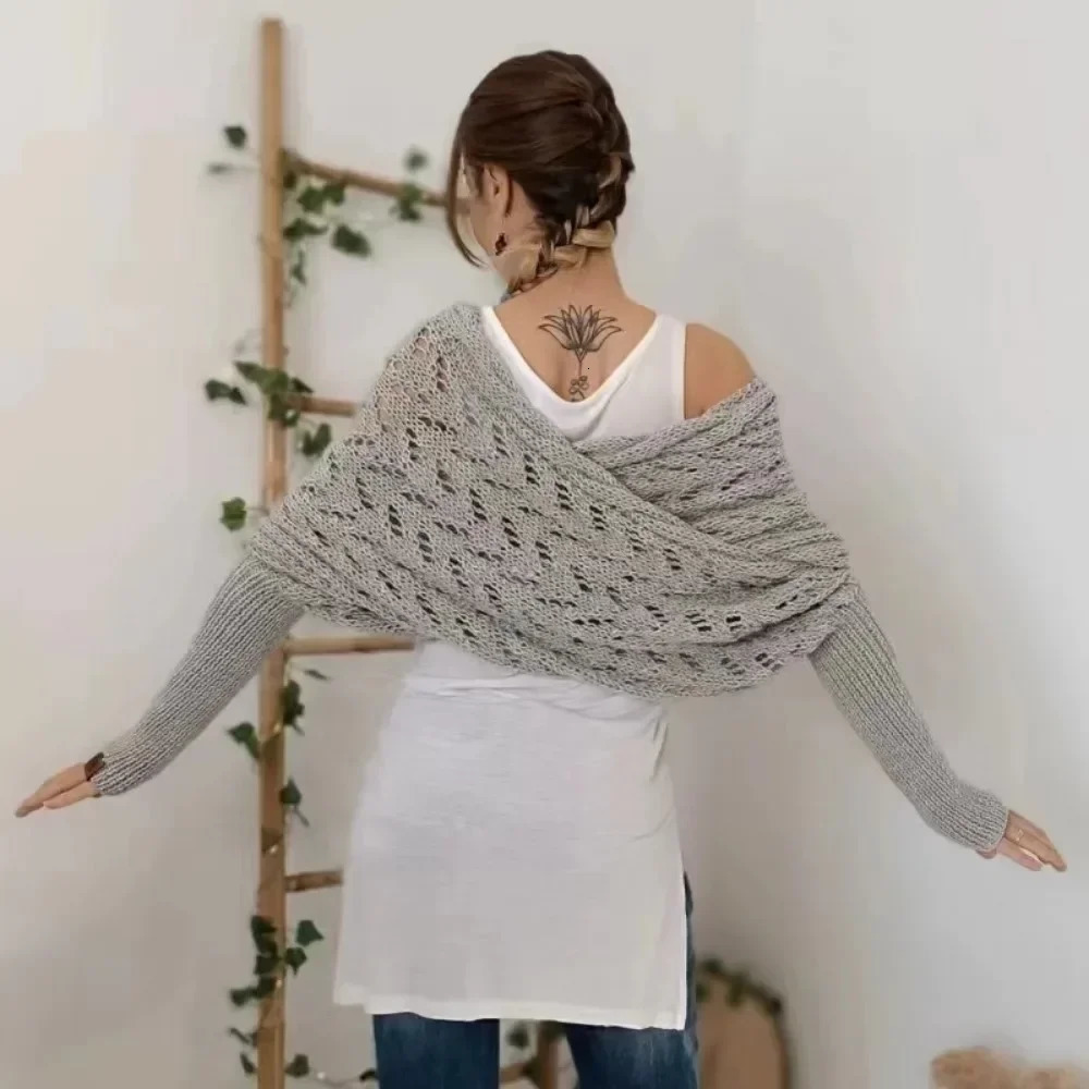 Sweater Scarf with Sleeves Women Soft Knitted Cable Wrap Fashionable Shawl Windproof Warm Shrugs for Women Autumn Winter 250120