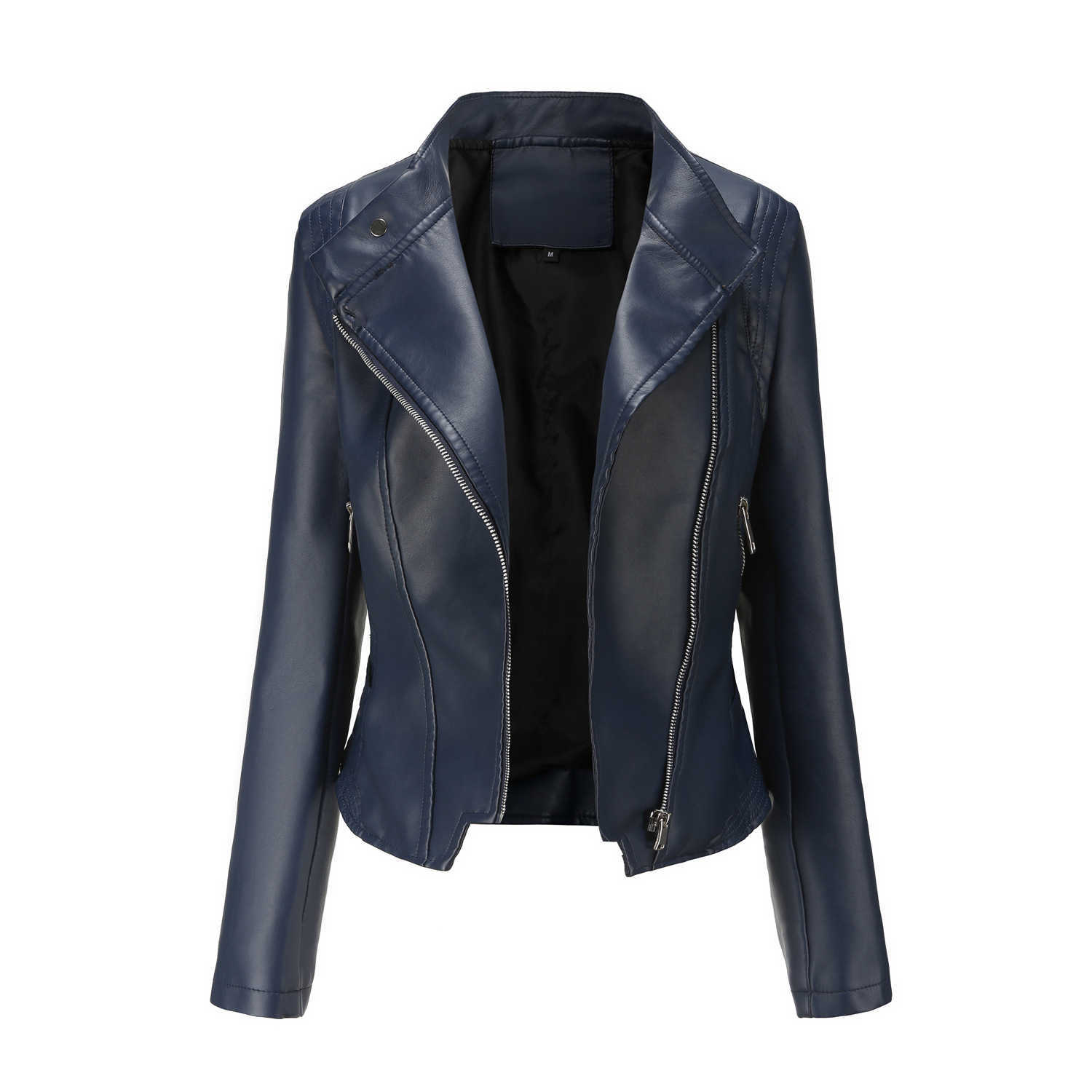 New Pu Lapel Womens Slim Fit Leather Jacket Womens Spring Autumn Thin Long Sleeved Jacket Short Womens Jacket Womens Leather Womens Jacket 241209