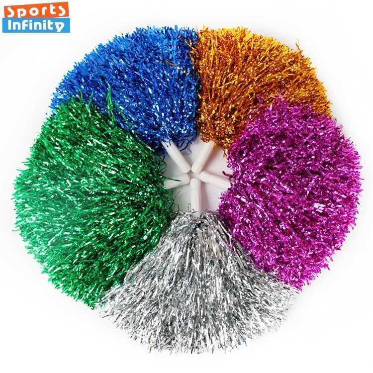 Lightweight Cheerleading Pom Poms with Handle Cheer Balls Gold Silver Pink Red Blue for Hand Dance Girl Kids Pompoms AccessoriesW250121
