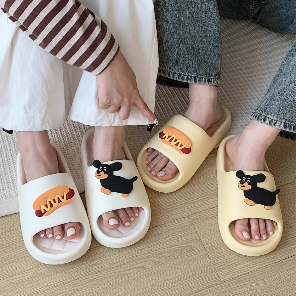 Cute Bear Design Thick Sole Women Slippers Slides Bathroom Beach Indoor Sandals Summer Couple Shoes 250117