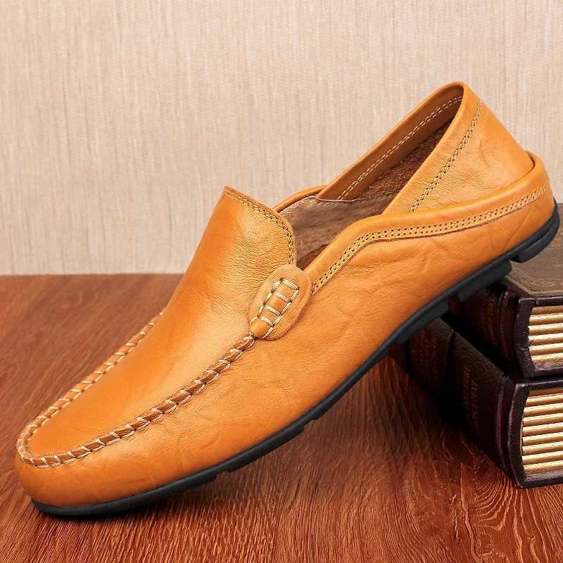 Italian Mens Shoes Casual Luxury Brand Summer Men Loafers Genuine Leather Light Breathable Slip Boat Shoes 2023XJ250118