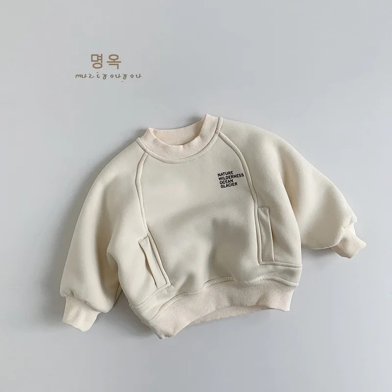 2025 Winter Children Plus Velvet Thick Sweatshirt Girls Letter Print Pullover Sweatshirt Boys Fleece Warm Tops Kids Clothes 250121