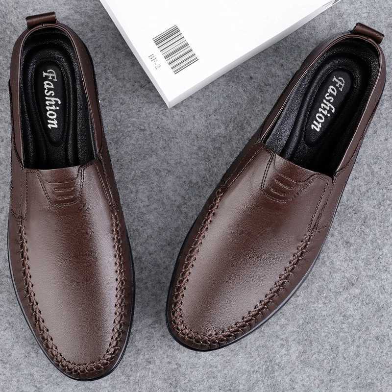 Genuine Leather Men Shoes High Quality Formal Casual Mens Loafers Soft Breathable Slip Boat Shoes Driving ShoesXJ250118