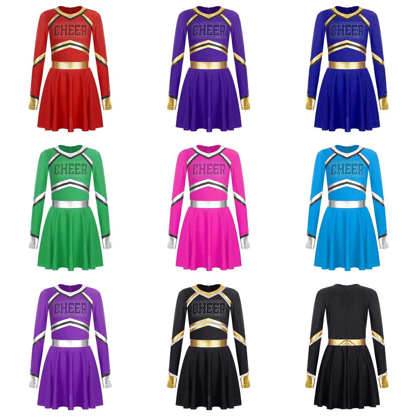 Kids Cheer Dance Dress School Girls Cheerleader Costumes Sequins Sleeveless Cheerleading Uniform Children Stage DancewearW250121