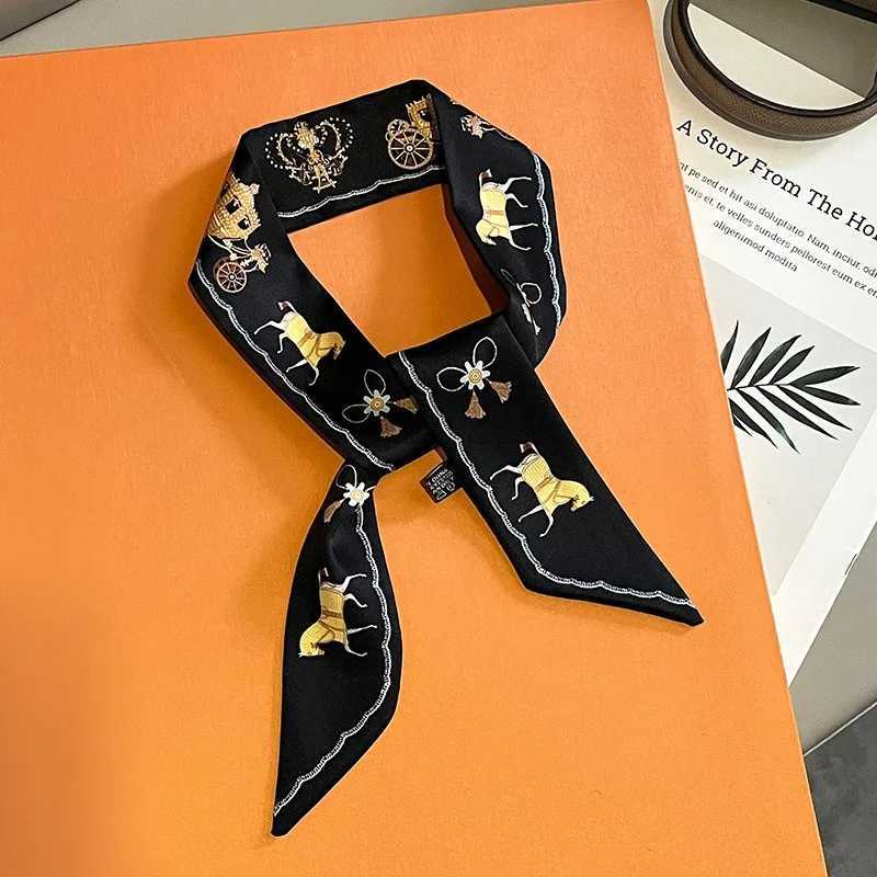 Womens scarf tight silk warhorse carriage print small handbag ribbon womens collar headscarf W250118