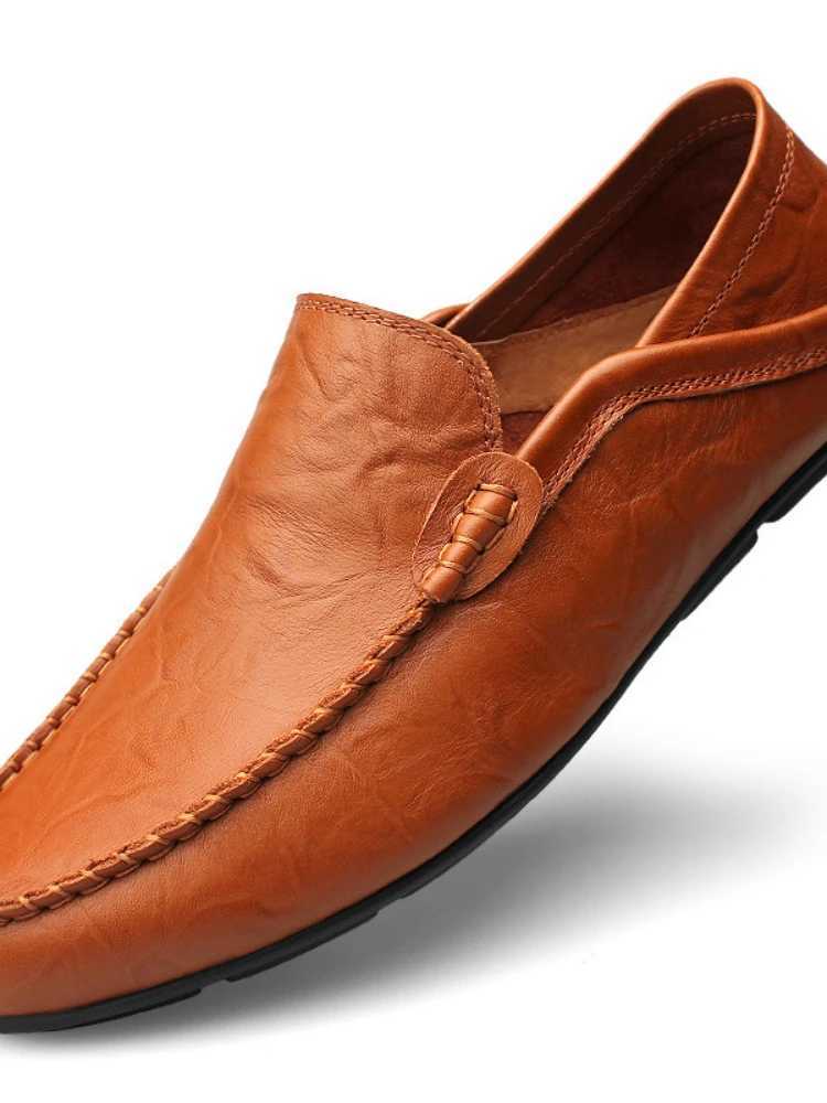 Italian Mens Shoes Casual Luxury Brand Summer Men Loafers Genuine Leather Light Breathable Slip Boat Shoes 2023XJ250118