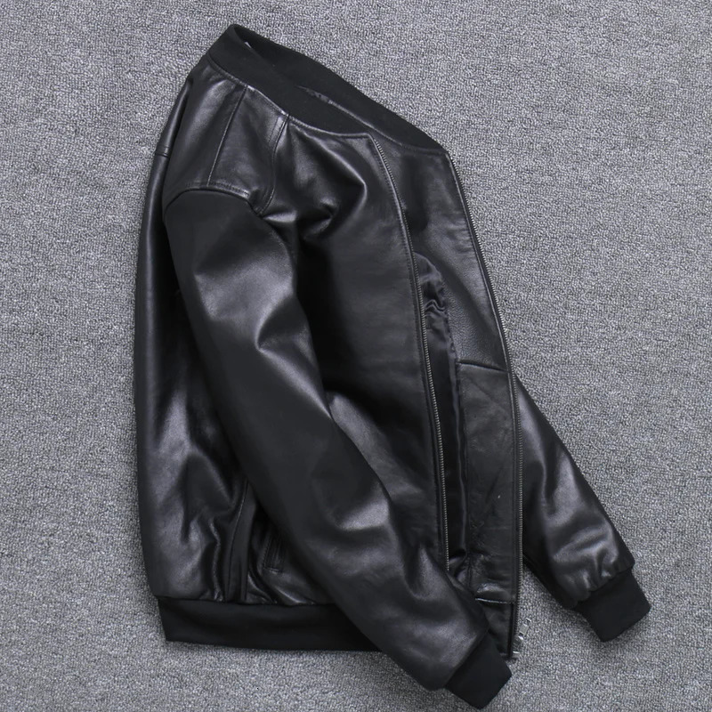 Black Aviation Genuine Leather Bomber Jacket Men Pilot Sheepskin Real coat short Slim business jacket leather 241227