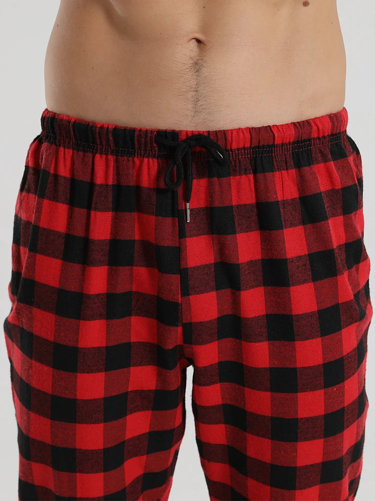 Mens homewear suit fashion leisure solid colour pyjamas plaid pyjama trousers shrinking feet home daily wear 250122