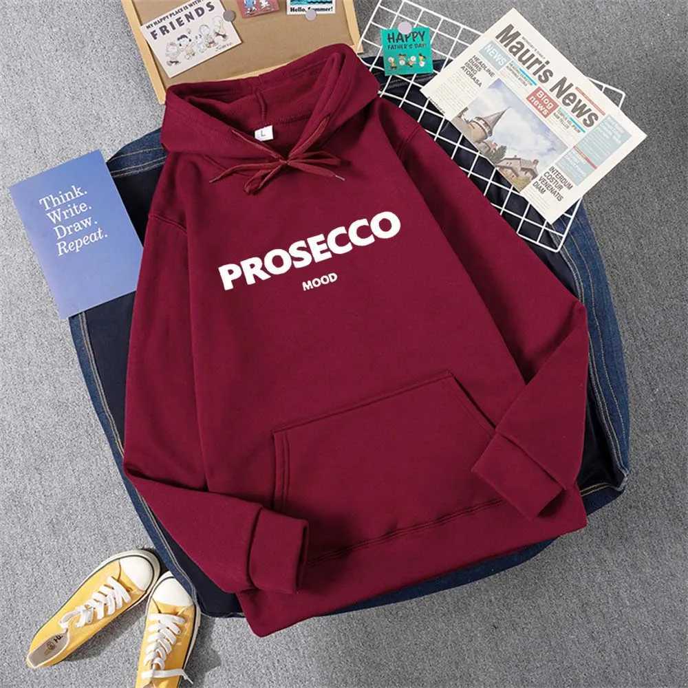 PROSECCO MOOD Letter Graphic Printed Hoodies Women Summer Oversize Female Clothing Elegant O Neck Cotton Lady Tops Y2k W250117