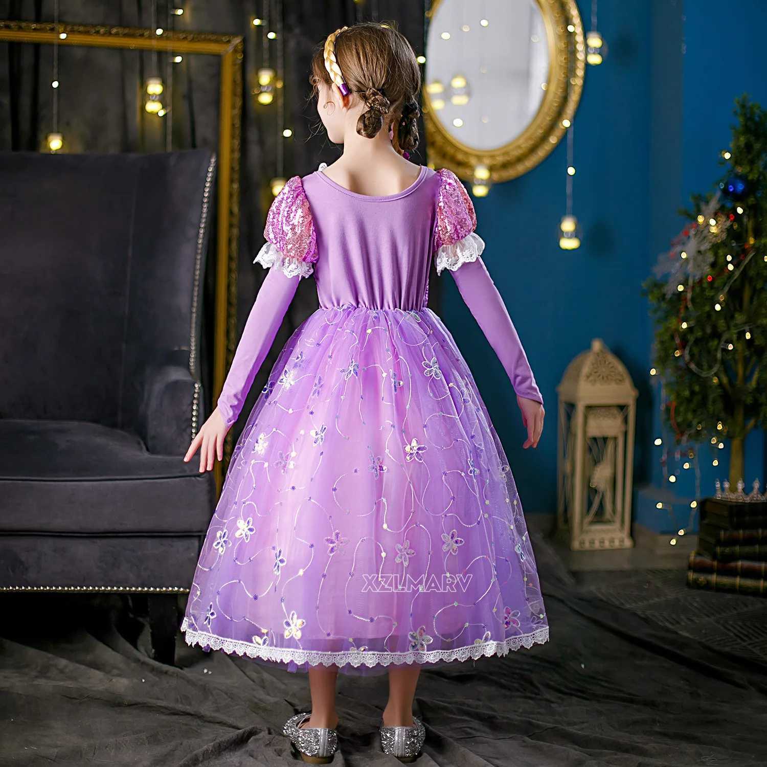 Children Girl Rapunzel Dress Kids Tangled Disguise Carnival Girl Princess Costume Birthday Party Gown Outfit Clothes 2-10 Years W250117