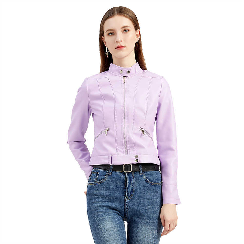 New Leather Dress Womens Short Jacket Spring Autumn Stand Collar Jacket European Womens Leather Womens Jacket 241209