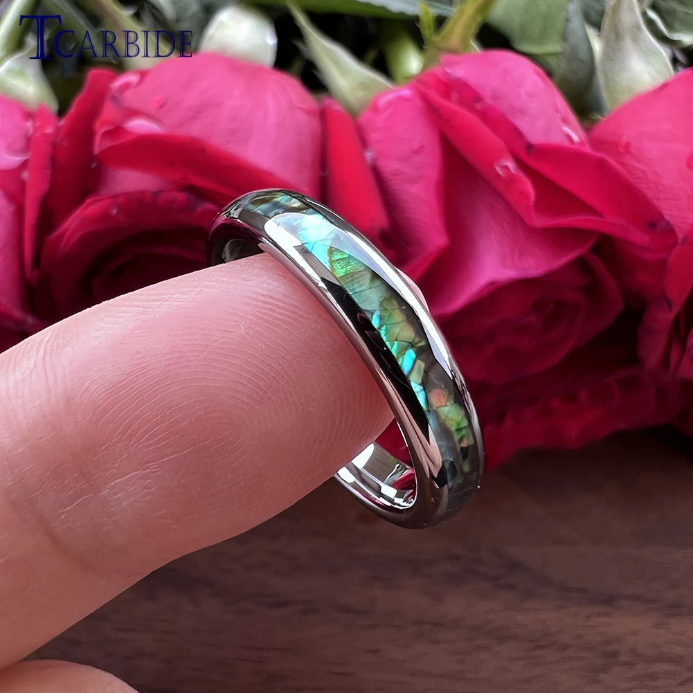 4mm Women Ring Tungsten Wedding Band Abalone Shell Inlay Domed Polished Trendy Jewelry 250117