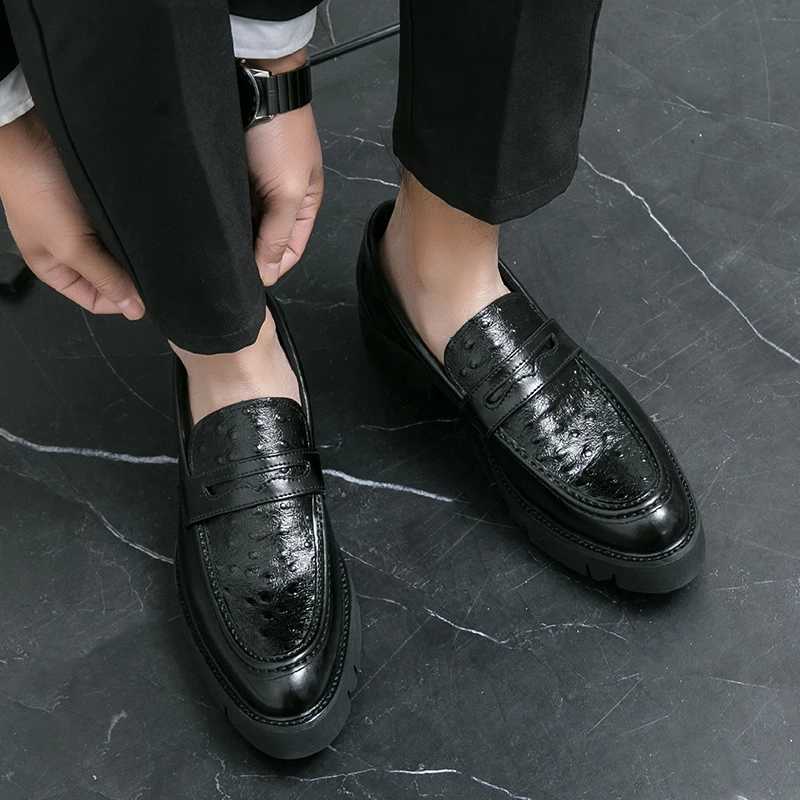 2024 new leather mens thick soled business casual leather shoes a slip- loafers British fi mens shoesXJ250118