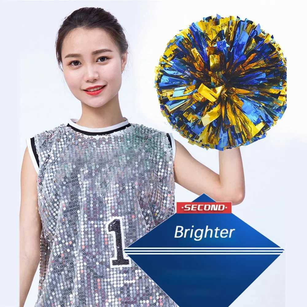 Plastic Double Hole Handle Cheerleader Pom Poms Metallic Streamer Club Sport Supplies Dance Party Decorator Cheerleading PropW250121