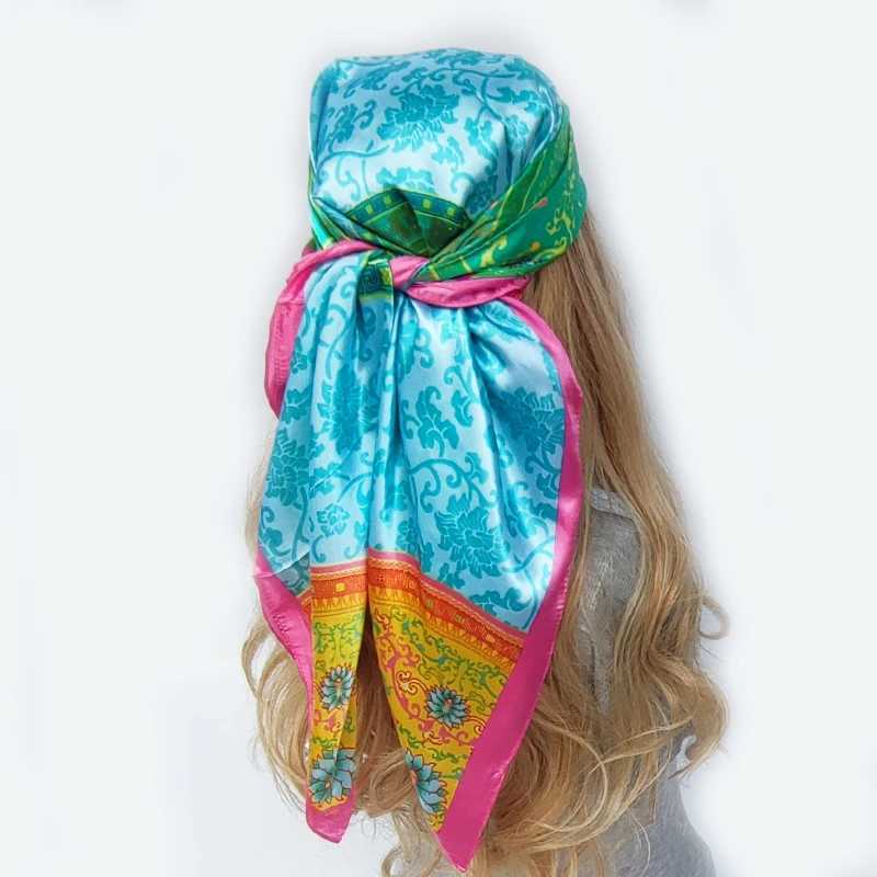 Fashion Square Silk Scarf Women Headband 90*90cm Print Neck Scarfs Off Hair Band Hand Kerchief Female Bandana Heaear W250118