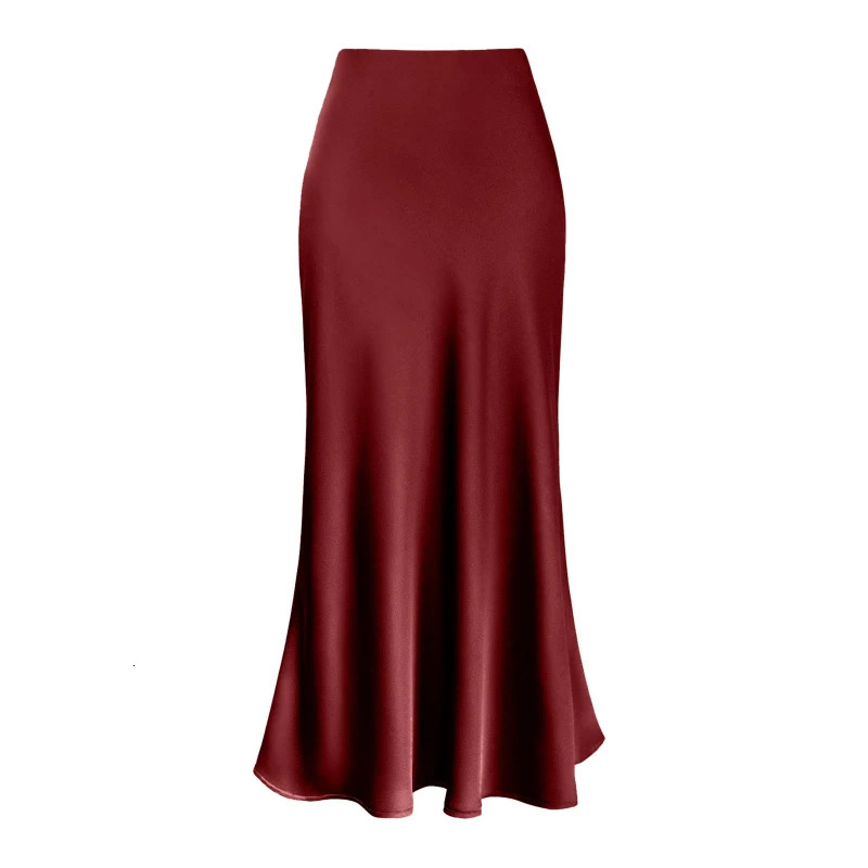 Woman Clothing Fashion Silky Smooth Satin Skirt Midi Skirt Mid Elastic Waist Grace Leisure Temperament Female Chic Lady Skirts 250117