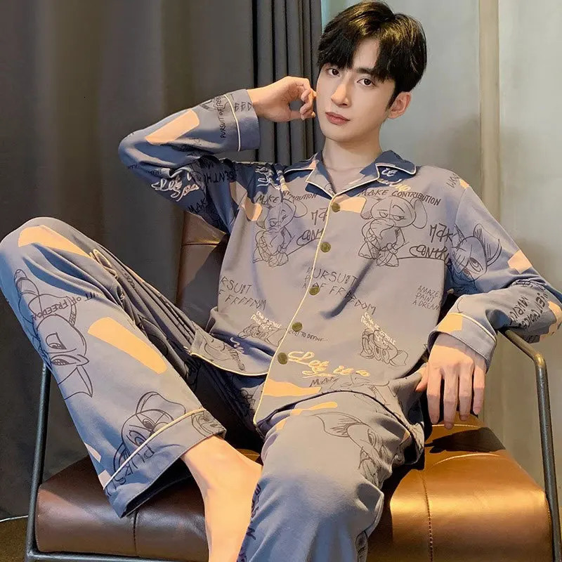 Mens 2-Piece Pajamas Homewear Mens Spring And Autumn Large Size Thin Section Of Autumn And Winter Leisure Homewear 250108