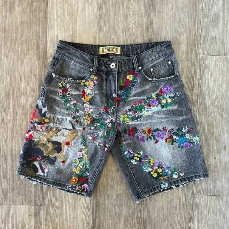 Y2K Jenas retro hip-hop embroidery retro bag denim gym shorts mens and womens high waisted casual basketball casual shorts W250410