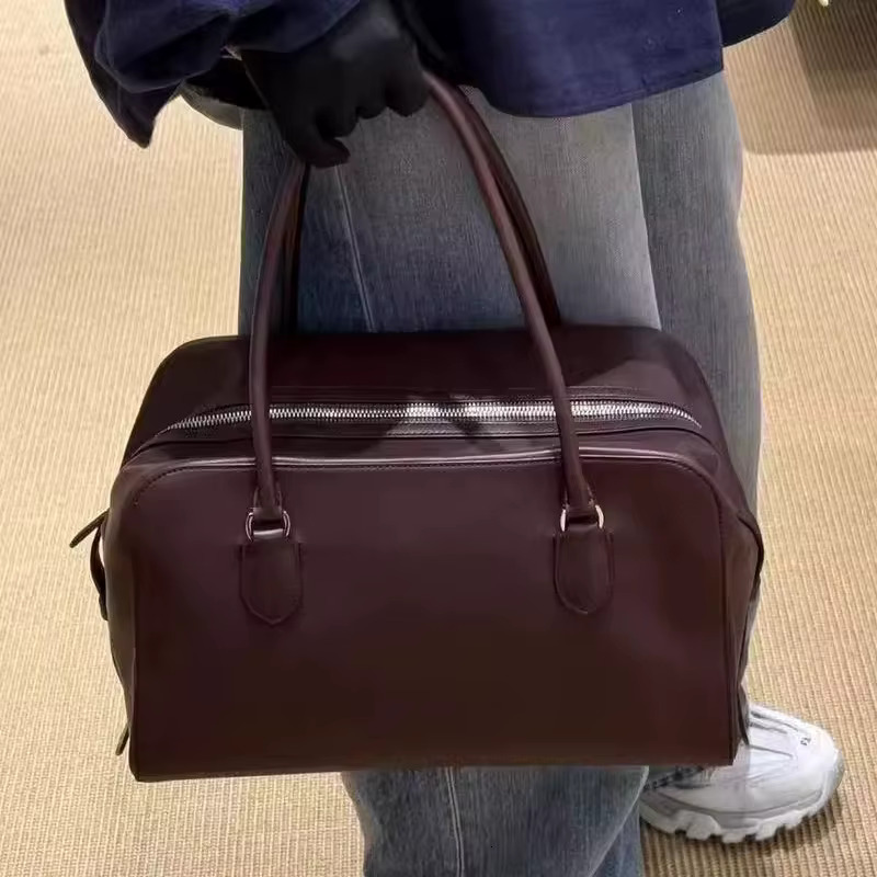 Genuine Leather Boston Bags For Women Designer Handbags Purses 2024 New In Vintage Cowhide Simple Commuting Shoulder Tote