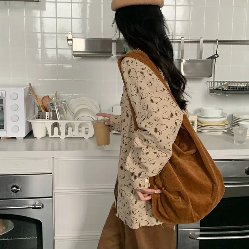 Womens Crossbody Messenger Bag Large Capacity Shoulder Bags Casual Corduroy Tote Handbag Solid Color With Zipper 250122