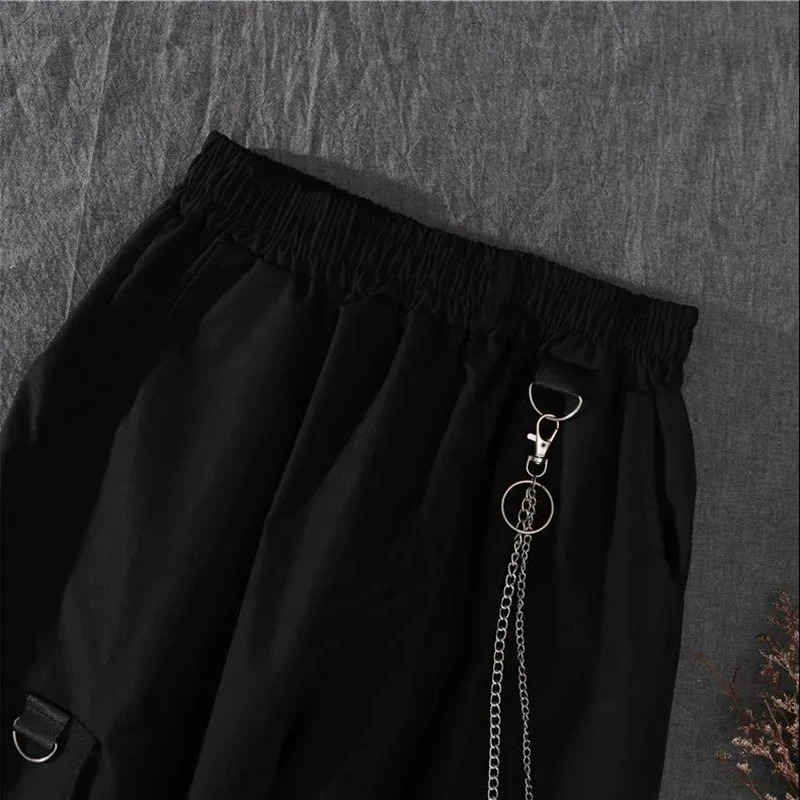 Spring Autumn Women Harajuku Cargo Pants Handsome Cool Two-piece Suit Chain Long SleeveRibbon Pants 250118