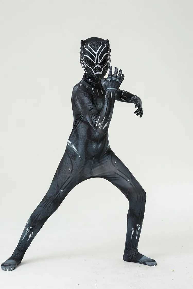 Super Hero Black Childrens Black Panther Boy Adult jumpsuit Childrens Black Panther Role Playing Halloween costume Tight new W250117