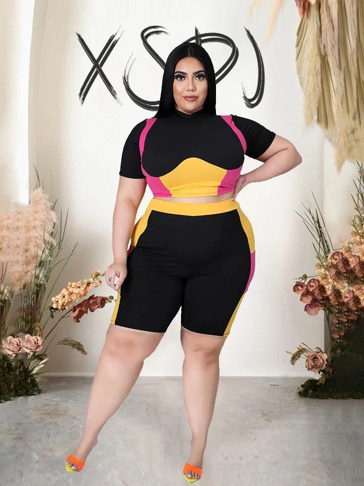 Large Size Tracksuit Summer Outfits for Women 2023 Sport Top and Shorts Two Piece Set Plus Suit Wholesale Drop 250122