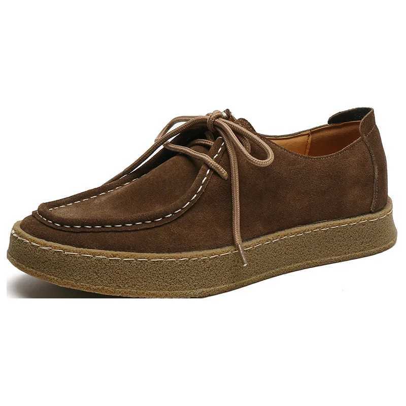 Vintage Man Casual Shoes Lace-up Cow Suede Genuine Leather Comfortable Driving Flats For Men Outdoor OxfordsXJ250118