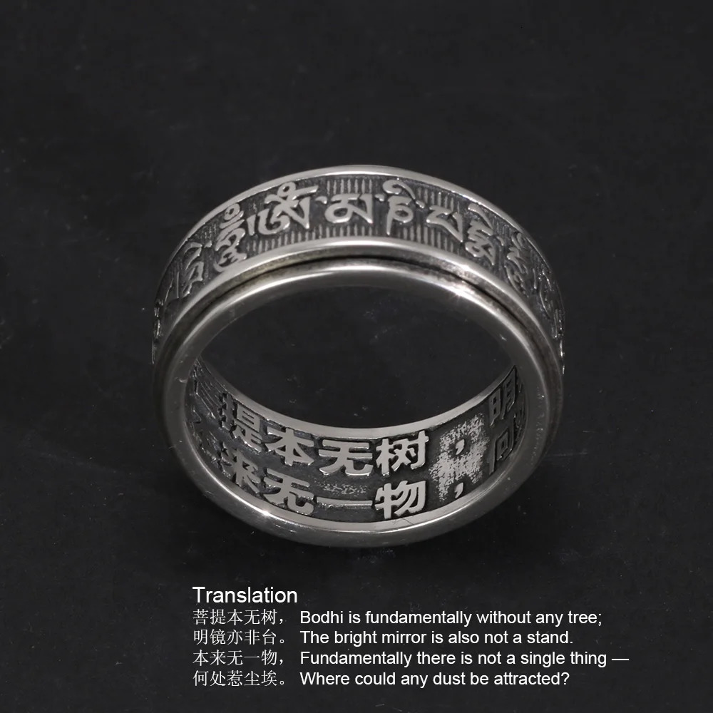 Real 925 Sterling Silver Vintage Rings For Men Rotatable Tibetan Six Words Mantra Rings Om Mani Padme Hum Buddhist Jewelry 250117