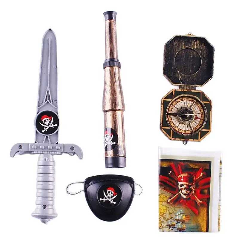 Boy Party Clothes Skull Pirate Cape Cosplay Costume Childrens Pirate Cloak Hat Toy Set Halloween Birthday Party Gifts W250117