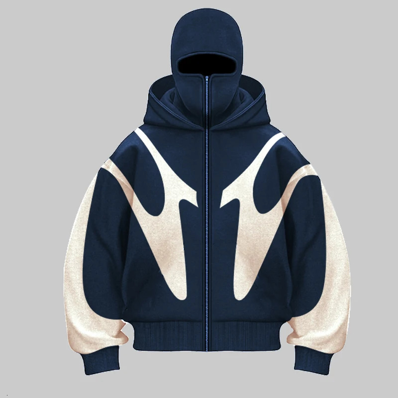 Retro Printed Devil Pattern Double Hat Style Hoodie Y2K Harajuku Casual Couple Zipper Hoodie Sportswear Fashion Street Clothing 250109